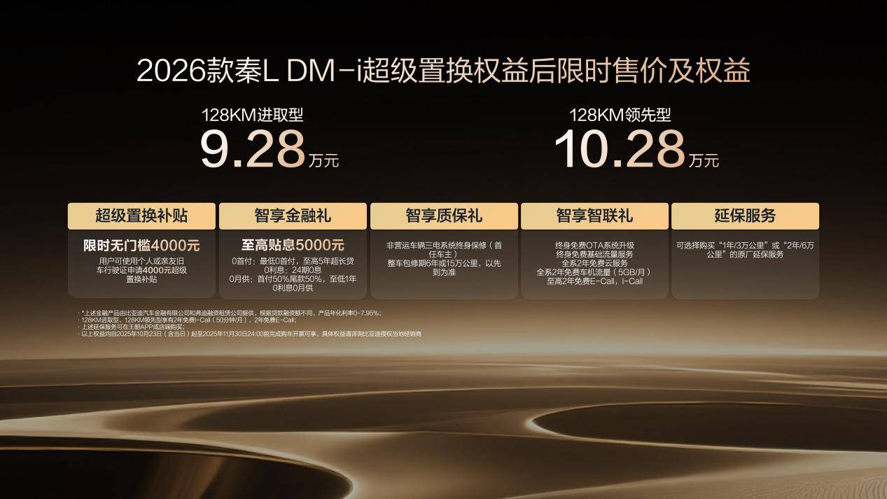中级轿车油耗进入“2时代” 2026款秦L DM-i限时9.28万起